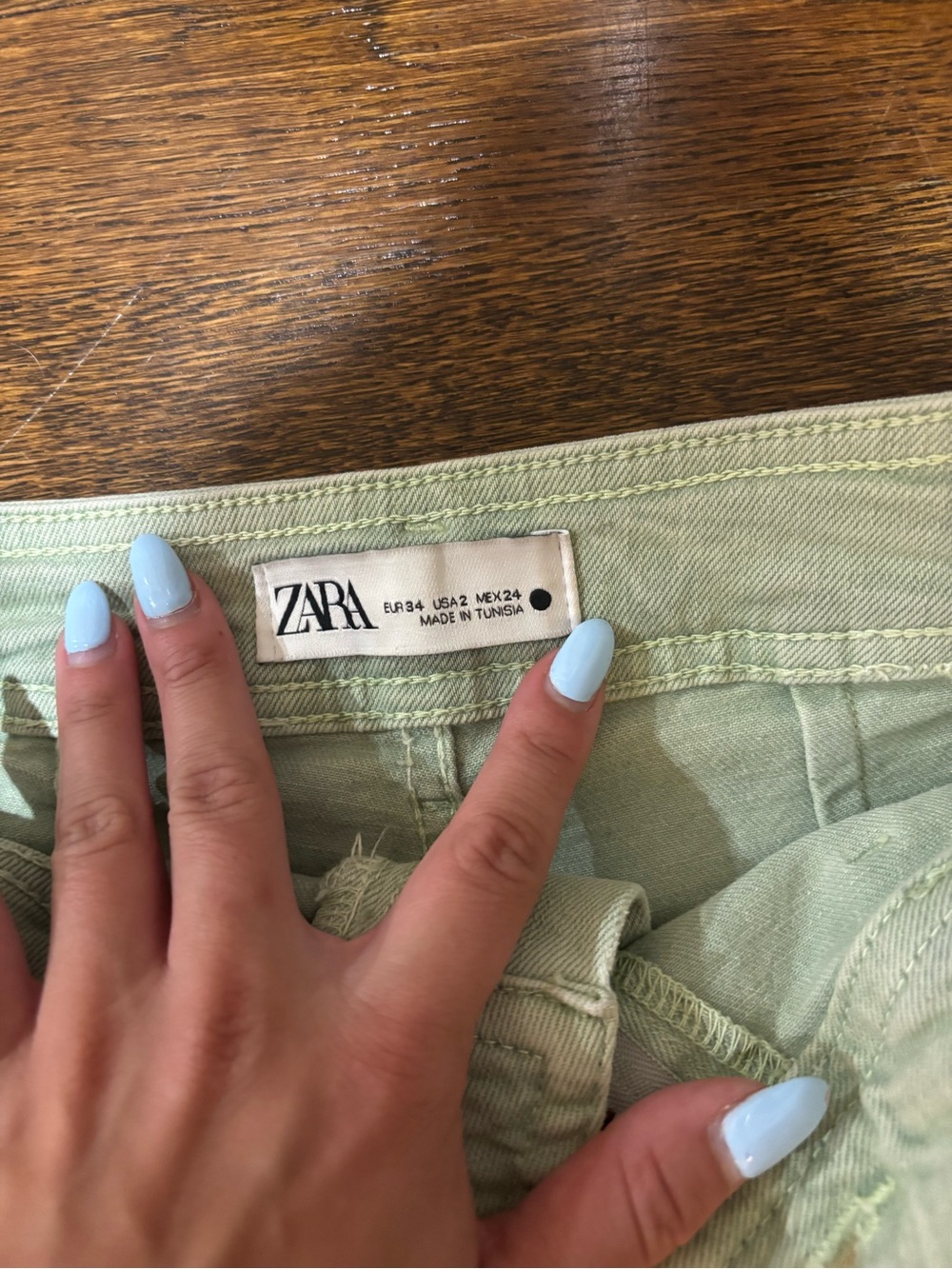 Zara Wide-Leg Marine Cut Jeans in Sage Green - Picture 3 of 4